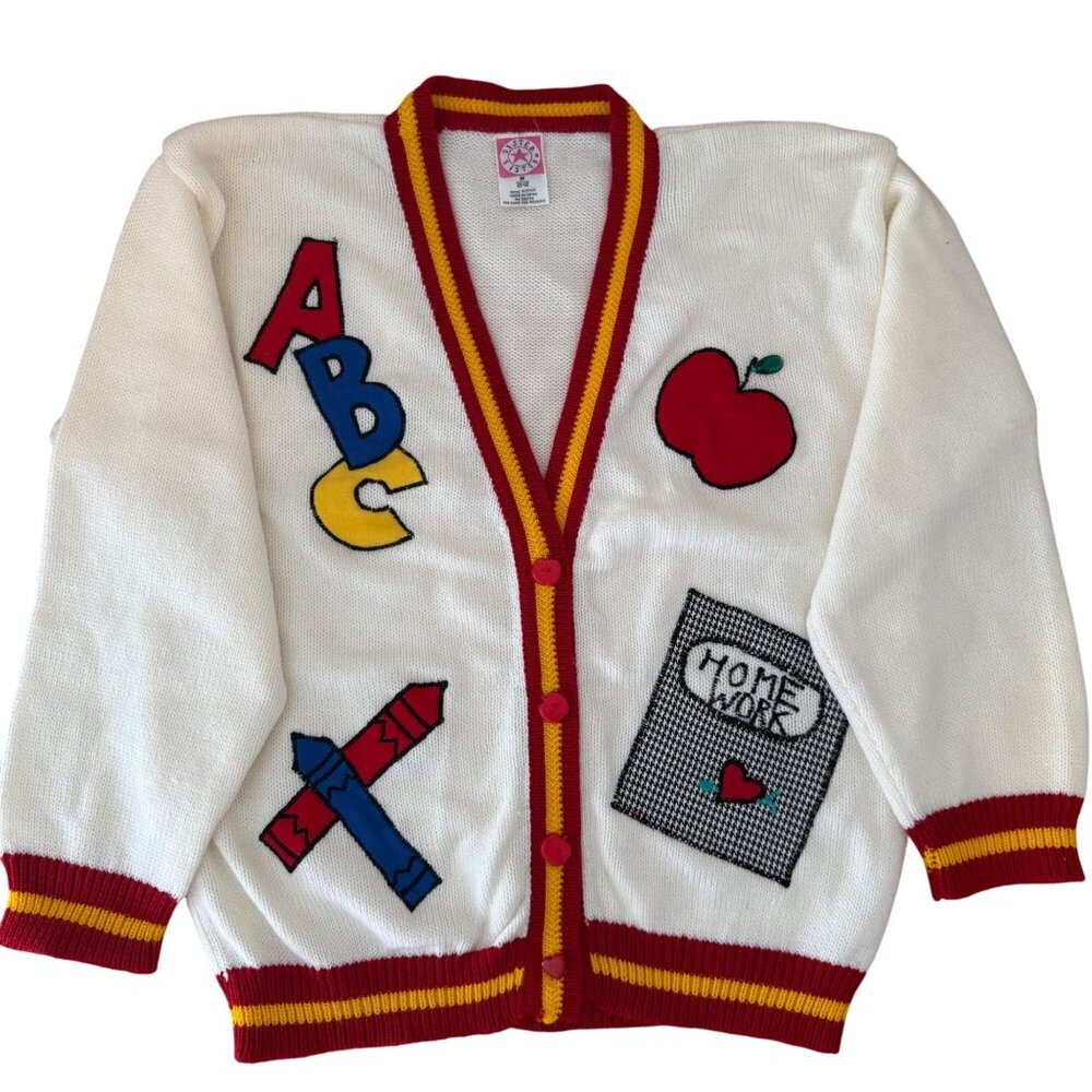 Size M 10 12 Sister Sister Girls Vintage School Embroidered Cardigan Sweater